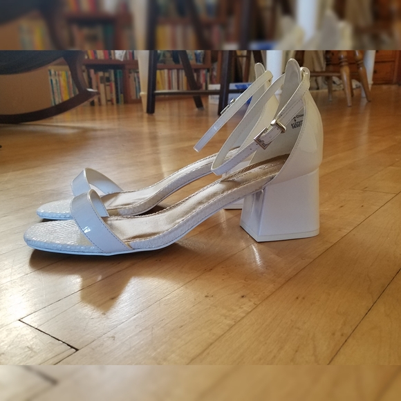 white low block heels wide fit